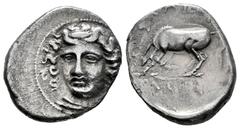 Greek Coins Thessaly. Larissa. Drachm. 356-320 BC. (Bcd-Thessaly II 288). (Hgc-4,452). Anv.: Head of the nymph Larissa facing slightly to left, wearing ampyx, pendant earring and necklace. Rev.: ΛAPIΣ