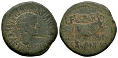Celtiberian Coins Calagurris. Time of Tiberius. Unit. 14 - 36 BC. Calahorra (La Rioja). (Abh-429). (Acip). Anv.: TI. AVGVS. DIVI. AVGVSTLF. IMP. CAESAR. Laureate head of Tiberius right. Rev.: Bull rig
