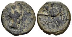 Celtiberian Coins Carisa. Half unit. 50 BC. Bornos (Cádiz). (Abh-450). (Acip-2515). Anv.: Helmeted male head right. Rev.: Horseman left, holding round shield and spear, legend CARISSA. Ae. 7,44 g. Min