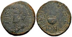 Celtiberian Coins Gades-Gadir. Augustus period. Sestertius. 27 BC - 14 AD. Cadiz. (Abh-1369). Anv.: Head of young Tiberius left, NERO before. Rev.: Simpulum, (TI). CLAVDI(VS) around. Ae. 42,29 g. Usua