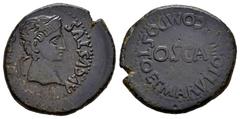 Celtiberian Coins Osca. Augustus period. Half unit. 24 BC - 14 AD. Huesca. (Abh-1932). (Acip-3214). Anv.: AVGVSTVS. DIVI. F. around laureate head of Augustus right. Rev.: In the center, OSCA, legend C