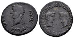Celtiberian Coins Colonia Romula. Time of Tiberius. Unit. 14-36 AD. Sevilla. (Abh-2016). (Acip-3361). Anv.: PERM. DIVI. AVG. COL. ROM. around laureate head of Tiberius left. Rev.: Heads of Germanicus 