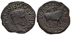 Celtiberian Coins Turiaso. Augustus period. Unit. 27 BC - 14 AD. Tarazona (Zaragoza). (Abh-2454). Anv.: TI. CAESAR. AVGVST. F. IMPER. around laureate head of Tiberius right. Rev.: Bull right, L. CAEC.