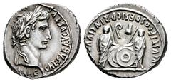 Roman Imperatorial Augustus. Denarius. 2 BC - 4 AD. Lugdunum. (Ric-I 210). (Bmcre-540). (Rsc-43c). Anv.: CAESAR AVGVSTVS DIVI F PATER PATRIAE, laureate head to right. Rev.: (A)VGVSTI F COS DESIG PRINC