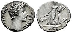 Roman Imperatorial Augustus. Denarius. 15-13 BC. Lugdunum. (Ffc-113). (Ric-171a). (S-144). Anv.: AVGVSTVS DIVI. F bare head of Augustus right. Rev.: IMP. - X., Apollo standing left, holding lyre and p