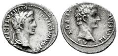Roman Imperatorial Augustus and Tiberius. Denario. 13-14 AD. Lugdunum. (Spink-1737). (Ric-226). (Seaby-2). Anv.: CAESAR AVGVSTVS DIVI F PATER PA(TRIAE). Bare head of Augustus right. Rev.: TI CAESAR (A