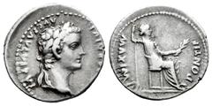 Roman Imperial Tiberius. Denarius. 14-37 AD. Lugdunum. (Ric-26). (Rsc-16). Anv.: TI CAESAR DIVI AVG F AVGVSTVS, laureate head to right. Rev.: PONTIF MAXIM, female figure seated to right, holding long 