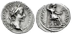 Roman Imperial Tiberius. Denarius. 14-37 AD. Lugdunum. (Ric-I 30). (Bmcre-48). (Rsc-16a). Anv.: TI CAESAR DIVI AVG F AVGVSTVS. laureate head to right. Rev.: (PONTIF) MAXIM, Livia, as Pax, seated to ri