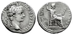Roman Imperial Tiberius. Denarius. 14-37 AD. Lugdunum. (Ric-I 30). (Bmcre-48). (Rsc-16a). Anv.: TI CAESAR DIVI AVG F AVGVSTVS. laureate head to right. Rev.: (PONTIF) MAXIM, Livia, as Pax, seated to ri