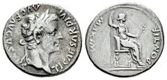 Roman Imperial Tiberius. Denarius. 14-37 AD. Lugdunum. (Ric-I 30). (Bmcre-48). (Rsc-16a). Anv.: TI CAESAR DIVI AVG F AVGVSTVS. laureate head to right. Rev.: PONTIF MAXIM, Livia, as Pax, seated to righ