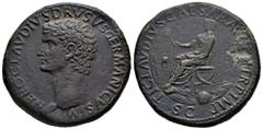 Roman Imperial Nero Claudius Drusus. Sestertius. 41-50 AD. Rome. (Ric-I 93 (Claudius)). (Bmcre-157 (Claudius)). (C-8). Anv.: NERO CLAVDIVS DRVSVS GERMANICVS IMP, bare head to right. Rev.: TI CLAVDIVS 