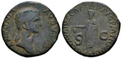 Roman Imperial Antonia. Dupondius. 41-50 AD. Rome. (Ric-I 92 Claudius). (Bmcre-166). Anv.: ANTONIA AVGVSTA, draped bust to right. Rev.: TI CLAVDIVS CAESAR AVG P M TR P IMP, Claudius standing to left, 