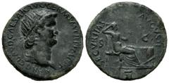 Roman Imperial Nero. Dupondius. 65 AD. Lugdunum. (Ric-404). Anv.: NERO CLAVD CAESAR AVG GERM P M TR P IMP P P. Laureate head right, globe at point of neck. Rev.: SECVRITAS AVGUSTI. Securitas seated ri
