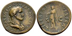 Roman Imperial Galba. Sestertius. 68-69 AD. Rome. (Ric-I 309). (Bmcre-71). (C-130). Anv.: IMP SER SVLP GALBA CAES AVG TR P, laureate and draped bust to right. Rev.: LIBERTAS PVBLICA, Libertas standing
