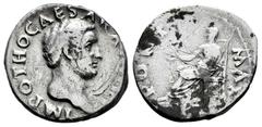 Roman Imperial Otho. Denarius. 69 AD. Rome. (Ric-24). (Bmc-11). (C-7). Anv.: IMP OTHO CAESAR AVG TR P Bare head to right. Rev.: PONT MAX Vesta seated to left, holding patera in her right hand and tran