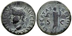 Roman Imperial Vitellius. Unit. 69 AD. Tarraco. (Ric-44). (Ch-49). (Bmc-105). Anv.: A VITELLIVS IMP GERMAN, laureate head left, globe at truncation point on bust. Rev.: LIBERTAS RESTITVTA, Libertas dr