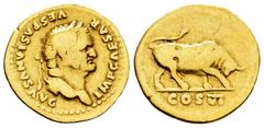 Roman Imperial Vespasian. Aureus. 75 AD. Rome. (Ric-II 1.768). (Bmcre-159/60). (Cal-620). Anv.: IMP CAESAR VESPASIANVS AVG, laureate head to right. Rev.: Bull butting to right; COS VI in exergue. Au. 