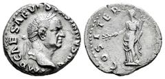 Roman Imperial Vespasian. Denarius. 70 AD. Rome. (Ric-II 1, 27). (Bmcre-21). (Rsc-94g). Anv.: IMP CAESAR VESPASIANVS AVG, laureate head to right. Rev.: COS ITER (TR POT), Pax standing to left, holding