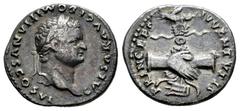 Roman Imperial Domitian. Denarius. 79 AD. Rome. Struck under Vespasian. (Ric-1081). (Bmcre-269). (Rsc-393). Anv.: CAESAR AVG F DOMITIANVS COS VI, laureate head to right. Rev.: PRINCEPS IVVENTVTIS, cla