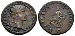 Roman Imperial Trajan. Dupondius. 100 AD. Rome. (Ric-II 411). (Woytek-67a). (Bmcre-736). Anv.: IMP CAES NERVA TRAIAN AVG GERM P M, radiate head to right. Rev.: TR POT COS III P P, Abundantia seated to