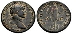 Roman Imperial Trajan. Dupondius. 105-111 AD. Rome. (Ric-586). (Bmc-909). (C-573). Anv.: IMP CAES NERVAE TRAIANO AVG GER DAC P M TR P COS V P P, radiate head right. Rev.: S P Q R OPTIMO PRINCIPI, trop