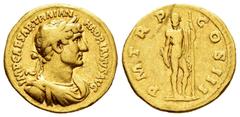 Roman Imperial Hadrian. Aureus. 119-120 AD. Rome. (Ric-II 3.211). (Bmcre-103). (Cal-1301). Anv.: IMP CAESAR TRAIAN HADRIANVS AVG, laureate, draped and cuirassed bust to right. Rev.: P M TR P COS III, 
