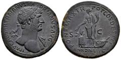 Roman Imperial Hadrian. Sestertius. 118 AD. Rome. (Ric-II 3.160). (Bmc-1126). (C-178). Anv.: IMP CAESAR TRAIANVS HADRIANVS AVG. Laureate head to right, with slight drapery on his left shoulder. Rev.: 