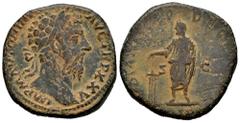 Roman Imperial Marcus Aurelius. Sestertius. 170-171 AD. Rome. (Ric-III 1017). (Bmcre-1402). (C-1037). Anv.: IMP M ANTONINVS AVG TR P XXV, laureate head to right. Rev.: (V)OTA (SVSCE)P DECENN II, Emper