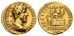 Roman Imperial Lucius Verus. Aureus. 163/164 AD. Rome. (Ric-511). (Ch-157). (Cal-2151). Anv.: L VERVS AVG ARMENIACVS. laureate, draped and cuirassed bust to right. Rev.: REX ARMEN DAT Lucius Verus sea