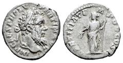 Roman Imperial Pertinax. Denarius. 193 AD. Rome. (Ric-IV 4a). (Bmcre-8). (Rsc-20). Anv.: IMP CAES P HELV PERTIN AVG, laureate head to right. Rev.: LAETITIA TEMPOR COS II, Laetitia standing facing, hea