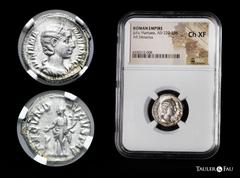 Roman Imperial Julia Mamaea. Denarius. 232 AD. Rome. (Ric-331 (Severus Alexander)). (Seaby-5). (Spink-8207). Rev.: FECVND AVGVSTAE. Fecunditas standing to left, holding cornucopiae and extending right