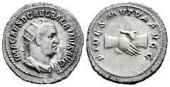 Roman Imperial Balbinus. Antoninianus. 238 AD. Rome. (Ric-IV 11). (Bmcre-71). (Rsc-6). Anv.: IMP CAES D CAEL BALBINVS AVG, radiate, draped and cuirassed bust to right. Rev.: FIDES MVTVA AVGG, clasped 