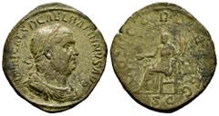 Roman Imperial Balbinus. Sestertius. 238 AD. Rome. (Ric-22). Anv.: IMP CAES D CAE L BALBINVS AVG. Laureate, draped and cuirassed bust right. Rev.: CONCORDIA AVGG. Concordia seated left on throne, hold