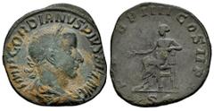 Roman Imperial Gordian III. Sestertius. 238-244 AD. Rome. (Ric-301). Rev.: P M TR P IIII COS II P P / SC. Apollo seated left holding branch. Ae. 16,98 g. Choice F. Est...60,00. Spanish Description: Go