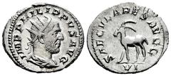 Roman Imperial Philip I. Antoninianus. 248 AD. Rome. (Ric-IV 21). (Rsc-189). Anv.: IMP PHILIPPVS AVG, radiate, draped and cuirassed bust to right. Rev.: SAECVLARES AVGG, antelope walking to left; VI i
