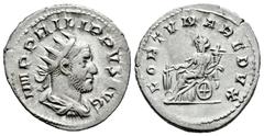 Roman Imperial Philip I. Antoninianus. 247-249 AD. Rome. (Ric-63b). Anv.: IMP PHILLIPVS AVG, radiate, draped and cuirassed bust right. Rev.: FORTVNA REDVX, Fortuna seated left, holding rudder and corn