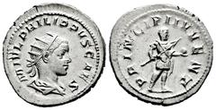 Roman Imperial Philip II. Antoninianus. 244-246 AD. Rome. (Ric-IV 216c). (Rsc-54). Anv.: M IVL PHILIPPVS CAES, radiate, draped and cuirassed bust to right. Rev.: PRINCIPI IVVENT, Prince, in military a