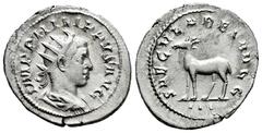Roman Imperial Philip II. Antoninianus. 246-248 AD. Rome. (Ric-IV 224). (Rsc-72). Anv.: IMP PHILIPPVS AVG, radiate, draped and cuirassed bust to right. Rev.: SAECVLARES AVGG, goat standing to left; II