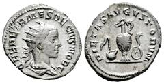 Roman Imperial Herennius Etruscus. Antoninianus. 250-251 AD. Rome. (Ric-IV 143). (Rsc-14). Anv.: Q HER ETR MES DECIVS NOB C, radiate and draped bust to right. Rev.: PIETAS AVGVSTORVM, priestly impleme