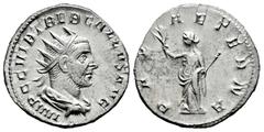 Roman Imperial Trebonianus Gallus. Antoninianus. 251-253 AD. Mediolanum. (Ric-71). Anv.: IMP C C VIB TREB GALLVS AVG. Busto radiado, drapeado y con coraza a derecha. Rev.: PAX AETERNA. Pax en pie a iz