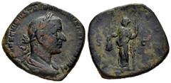 Roman Imperial Trebonianus Gallus. Sestertius. 251-253 AD. Rome. (Ric-IV 114a). Anv.: (IMP) CAES C VIBIVS TREBONIANVS GALLVS AVG, laureate, draped and cuirassed bust to right. Rev.: LIBERTAS AVGG, Lib