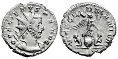 Roman Imperial Gallienus. Antoninianus. 258-259 AD. Lugdunum. (Ric-V 1.49). (Rsc-1.62). (Mir-874I). Anv.: GALLIENVS P F AVG, radiate, draped and cuirassed bust right. Rev.: VICT GERMANICA, Victory sta