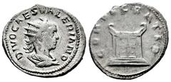 Roman Imperial Divo Valerian II. Antoninianus. 256-259 AD. Rome. (Ric-24). Anv.: DIVO CAES VALERIANO. radiate and draped bust right. Rev.: CONSECRATIO, altar. Ag. 4,26 g. Worn reverse die. Choice VF/A