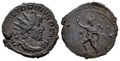 Roman Imperial Victorinus. Antoninianus. 270-271 AD. Trier. (Ric-V 2.114). Anv.: IM(P C V)ICTORINVS P F AVG, radiate, draped and cuirassed bust to right. Rev.: (INV)ICTVS, Sol advancing to left, raisi