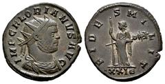 Roman Imperial Florian. Antoninianus. 276 AD. Rome. (Ric-30). Anv.: IMP C FLORIANVS AVG, radiate, draped and cuirassed bust right. Rev.: FIDES MILIT, Fides standing left, holding sceptre and ensign; X