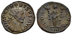Roman Imperial Probus. Antoninianus. 277 AD. Lugdunum. (Ric-79). Anv.: IMP C M AVR PROBVS AVG, radiate and cuirassed bust right. Rev.: FIDES MILITVM, Fides standing facing, head left, holding signum i