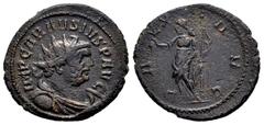 Roman Imperial Carausius. Antoninianus. 287-293 AD. Uncertain mint. (Ric-V.2 880 var.). (Webb-985 var.). Anv.: IMP CARAVSIVS P AVG, radiate and draped bust to right. Rev.: PAX AVG, Pax standing to lef