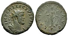 Roman Imperial Allectus. Antoninianus. 293-296 AD. Camulodunum. (Ric-V 2.77 var). (Webb-116 var). Anv.: IMP C ALLECTVS P F AVG, radiate, draped and cuirassed bust to right. Rev.: LAETITI AVG, Laetitia