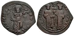 Byzantine Empire Constantine X Ducas with Eudocia. Nummus. 1059-1067 AD. Constantinople. (Doc-8). (Sear-1853). Anv.: + EMMA NOVHΛ, Christ standing facing on footstool, holding Gospels; IC-XC across fi