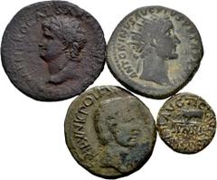 Large Lots Lot of 4 coins of the Roman Empire. Containing As of Augustus, Quadrans of Claudius I, Dupondius of Nero and Dupondius of Antoninus Pius. Ae. TO EXAMINE. Choice F/Almost VF. Est...150,00. S